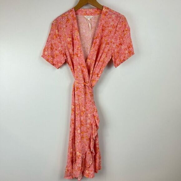 Part Two 2 Women’s 40 US Medium Pink Floral Short Sleeve Wrap Midi Dress Summer - Picture 13 of 14